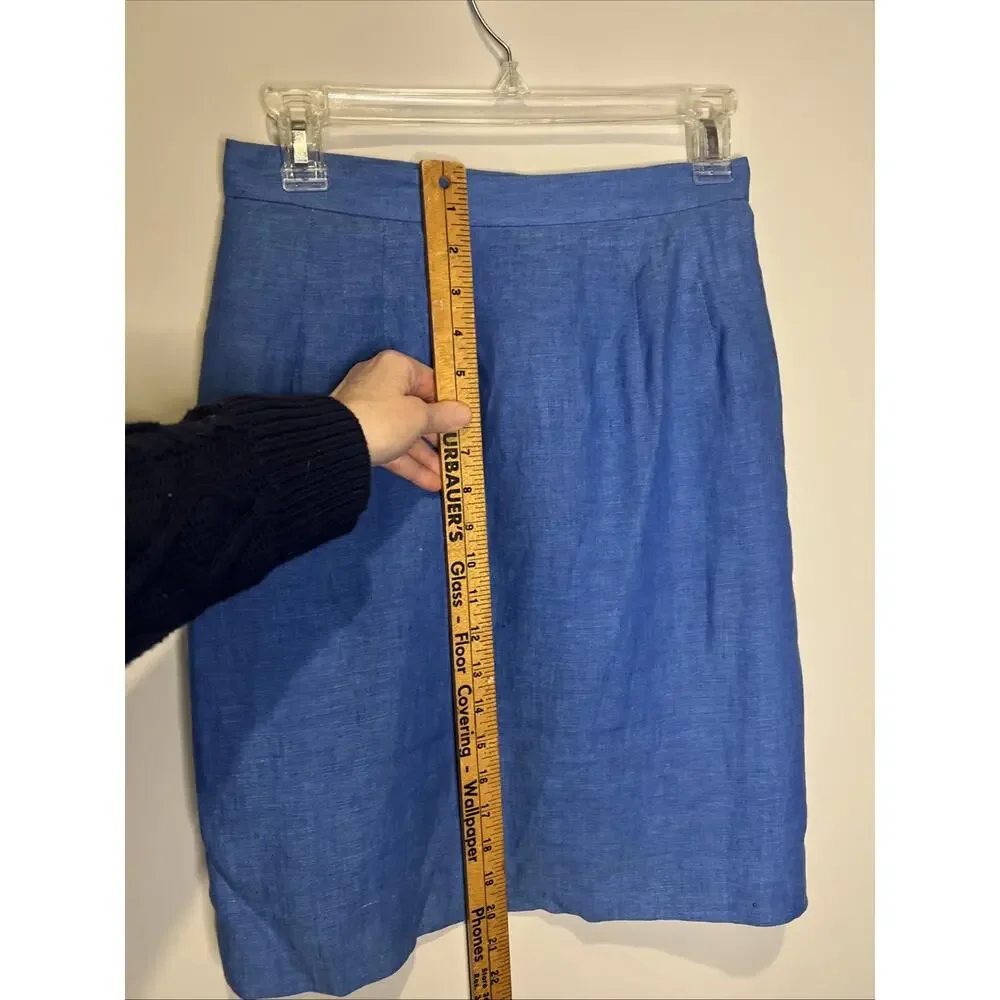 100 % Linen Shell, Lined Blue Pencil Skirt Natural‎ Fiber Size 4
